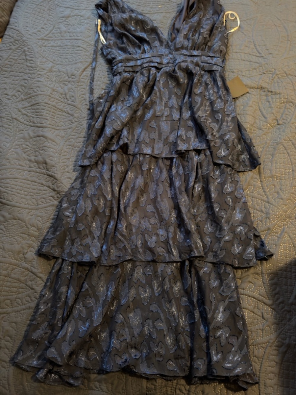 Lulu's Navy Blue Metallic Patterned Dress